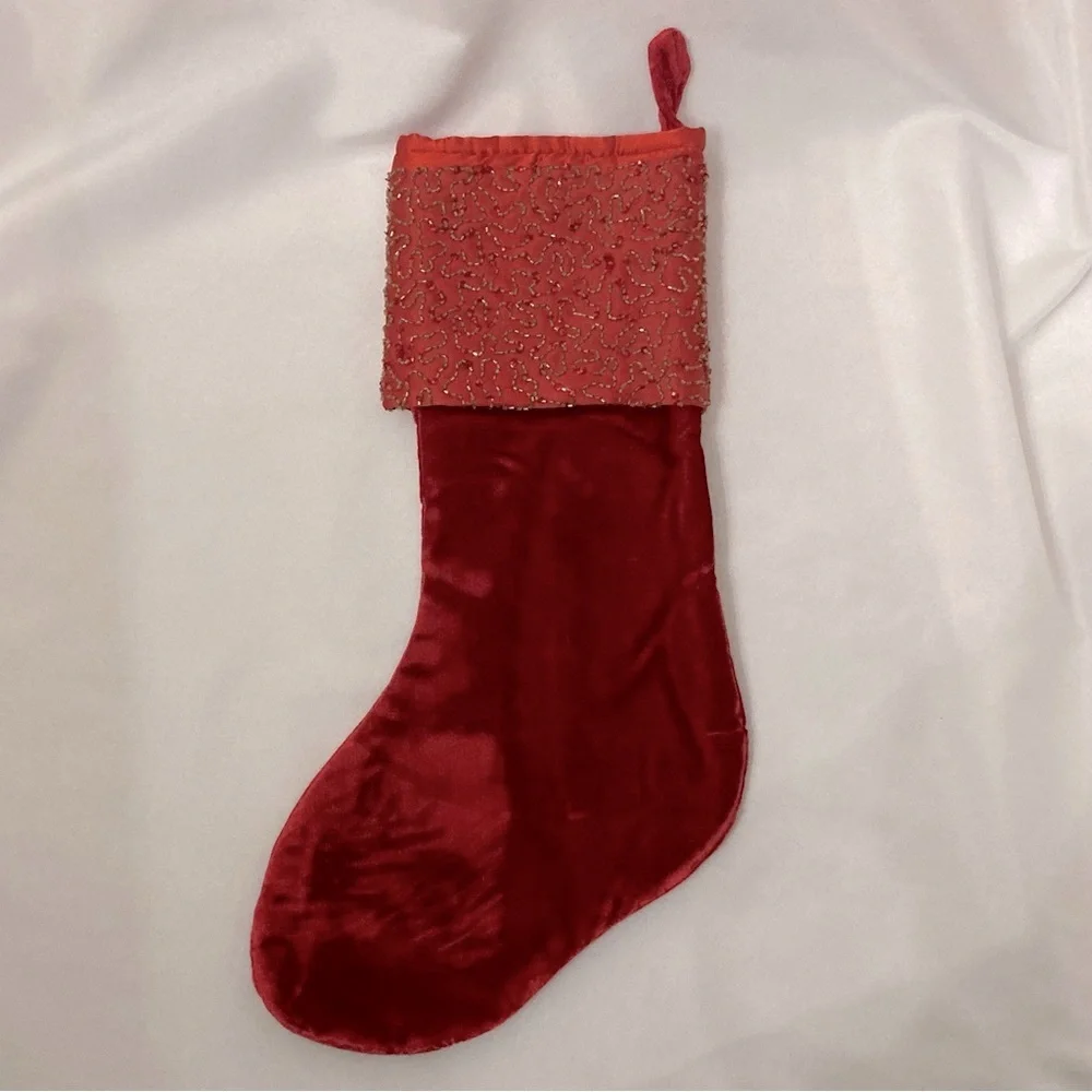⭐️ Target Red Velvet And Gold Beaded Christmas Stocking